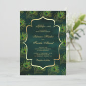 Invitation Emerald Green Peacock plumes Mariage musulman (Debout devant)