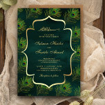 Invitation Emerald Green Peacock plumes Mariage musulman<br><div class="desc">Éblouissez vos invités avec cette élégante invitation de mariage islamique mettant en vedette un beau motif de plumes et 'Bismillah' en calligraphie arabe. Ajoutez simplement les détails de votre événement sur ce modèle facile à utiliser pour en faire une invitation unique.</div>