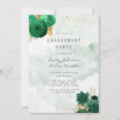 Invitation Emerald Green Peony et Gold Engagement Party (Devant)