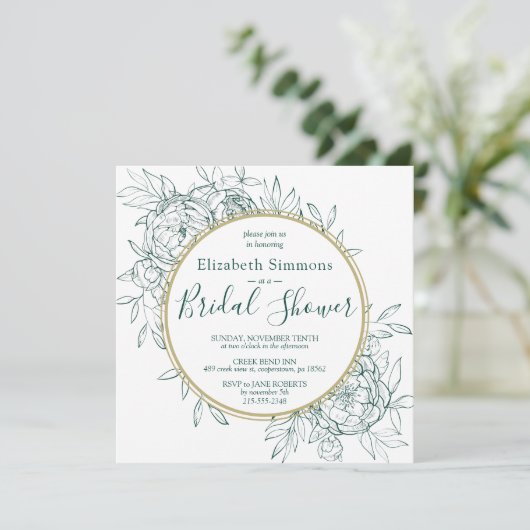 Invitation Emerald Green Peony Fête des mariées en toile mode (Debout devant)