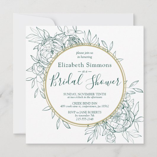 Invitation Emerald Green Peony Fête des mariées en toile mode (Devant)