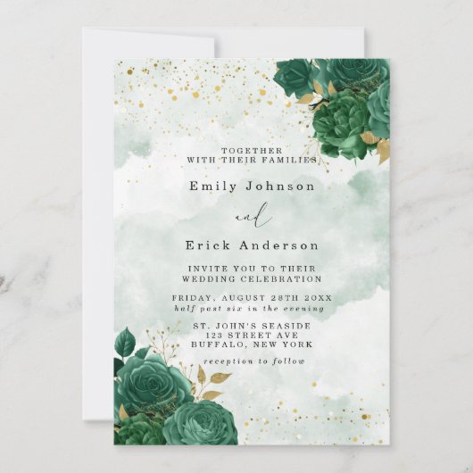 Invitation Emerald Green Peony Mariage de Parties scintillant (Devant)