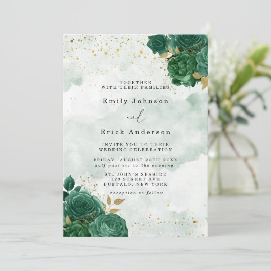 Invitation Emerald Green Peony Mariage de Parties scintillant (Debout devant)