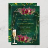 Invitation Emerald Green Peony Rose Brunch et Bubbly (Devant / Derrière)