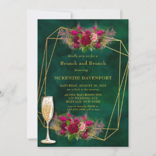 Invitation Emerald Green Peony Rose Brunch et Bubbly
