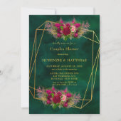 Invitation Emerald Green Peony Rose Couples Douche (Devant)