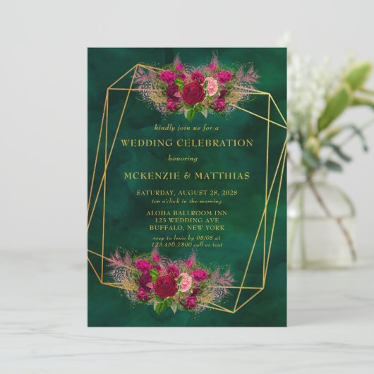 Invitation Emerald Green Peony Rose Mariage (Debout devant)