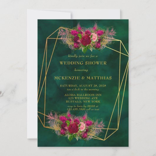 Invitation Emerald Green Peony Rose Wedding shower (Devant)