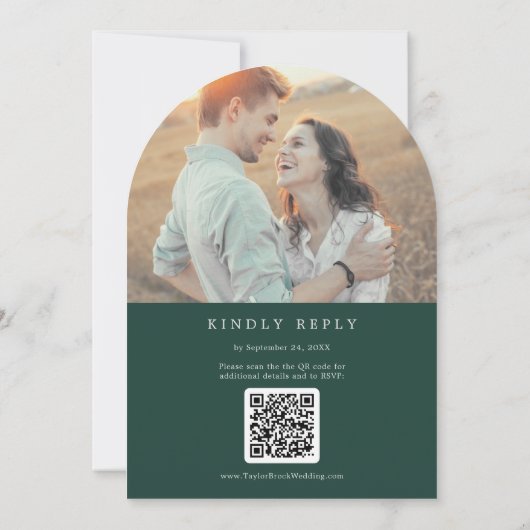 Invitation Emerald Green Photo QR Code Boho Arch Mariage (Dos)
