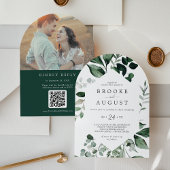 Invitation Emerald Green Photo QR Code Boho Arch Mariage
