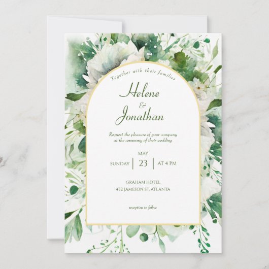 Invitation Emerald Green Photo QR Code Floral Mariage (Devant)