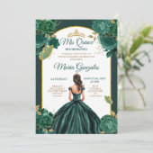 Invitation Emerald Green Princess Floral Quinceañera (Debout devant)