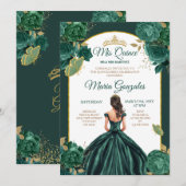 Invitation Emerald Green Princess Floral Quinceañera (Devant / Derrière)