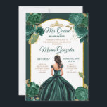 Invitation Emerald Green Princess Floral Quinceañera<br><div class="desc">Emerald Green Mis Quince Floral Quinceañera Invitation Mis Quince Anos,  15e anniversaire,  Elégant floral mis quince, </div>