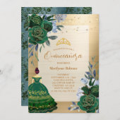 Invitation Emerald Green Princess Quinceañera (Devant / Derrière)