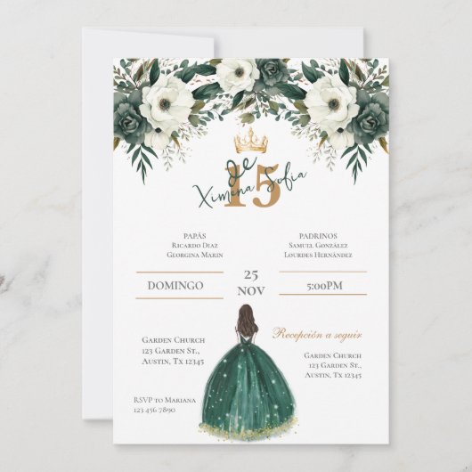 Invitation Emerald Green Quinceanera (Devant)