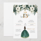 Invitation Emerald Green Quinceanera (Devant / Derrière)