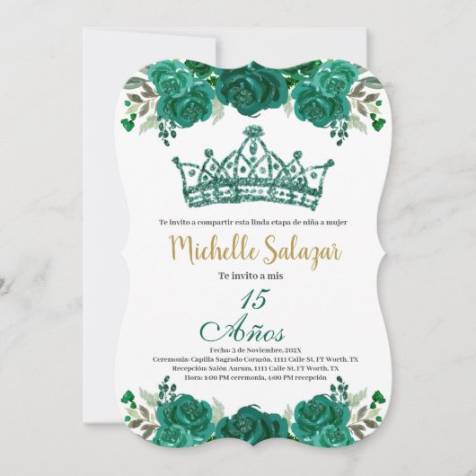 Invitation Emerald Green Quinceanera (Devant)