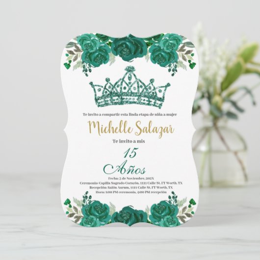 Invitation Emerald Green Quinceanera (Debout devant)