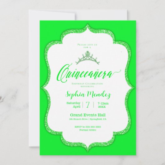 Invitation Emerald Green Quinceanera (Devant)