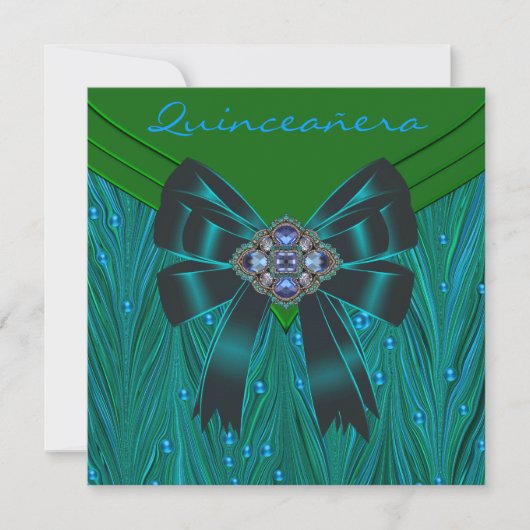 Invitation Emerald Green Quinceanera bleu Turquoise (Devant)