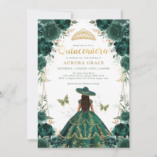 Invitation Emerald Green Quinceañera Charro Robe Mis Quince (Devant)