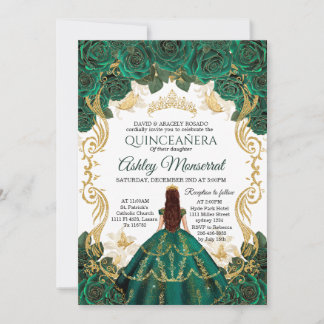 Invitation Emerald Green Quinceañera | Couronne or