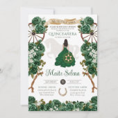 Invitation Emerald Green Quinceanera Élégant Rose Charro (Devant)