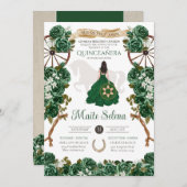 Invitation Emerald Green Quinceanera Élégant Rose Charro (Devant / Derrière)
