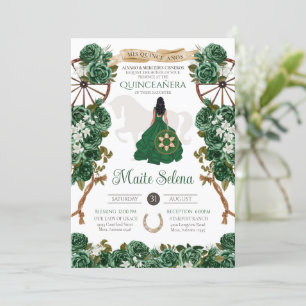 Invitation Emerald Green Quinceanera Élégant Rose Charro
