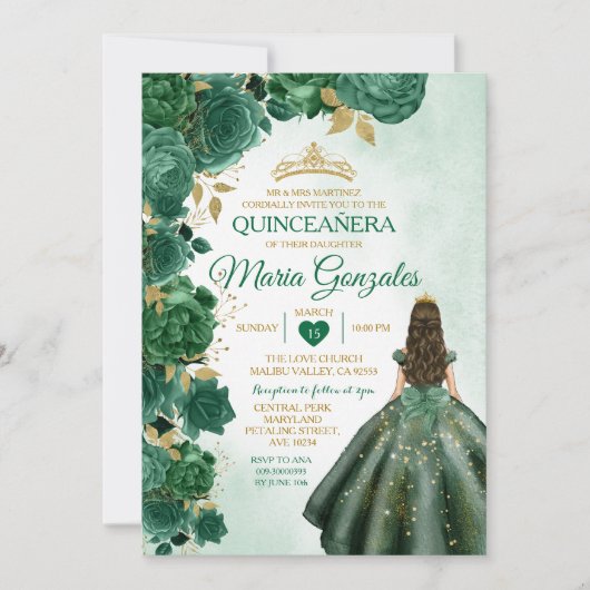 Invitation Emerald Green Quinceañera mexicain 16e papillon (Devant)