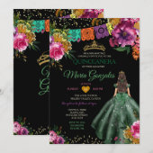 Invitation Emerald Green Quinceañera mexicain 16e papillon (Devant / Derrière)