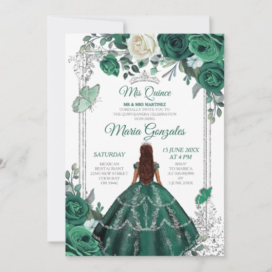 Invitation Emerald Green Quinceanera Parties scintillant de c (Devant)