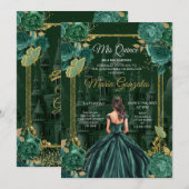 Invitation Emerald Green Quinceañera Princess Butterfly (Devant / Derrière)