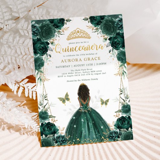 Invitation Emerald Green Quinceañera Princesse à peau Brown