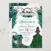 Invitation Emerald Green Ranchero Quinceanera (Devant / Derrière)