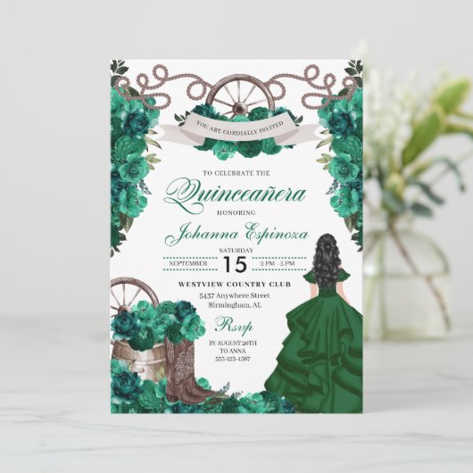 Invitation Emerald Green Ranchero Quinceanera (Debout devant)