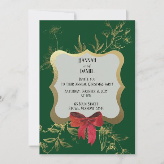 Invitation Emerald Green Red Bow Fête de Noël (Devant)