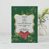 Invitation Emerald Green Red Bow Fête de Noël (Debout devant)