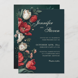 Invitation Emerald Green & Red Tulip Mariage botanique