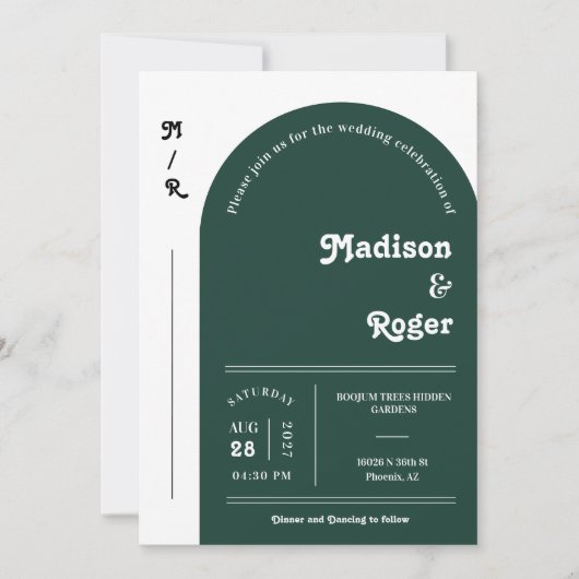 Invitation Emerald Green Retro Arch Photo QR Code RSVP Super (Devant)