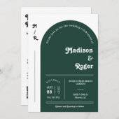 Invitation Emerald Green Retro Arch Photo QR Code RSVP Super (Devant / Derrière)