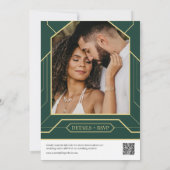 Invitation Emerald Green Retro Gold Art Déco QR Code Photo (Dos)