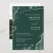 Invitation Emerald Green Retro Travel QR Code Mariage photo (Devant / Derrière)