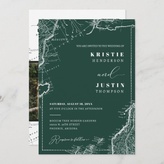 Invitation Emerald Green Retro Travel QR Code Mariage photo (Devant / Derrière)