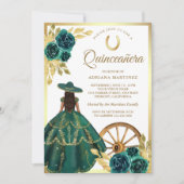 Invitation Emerald Green Robe Florale Charro Gold Quinceanera (Devant)