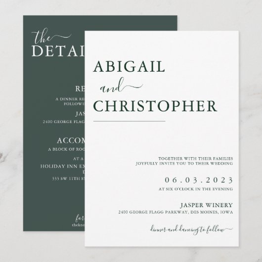 Invitation Emerald Green Romantic Détails simples sur le dos (Devant / Derrière)