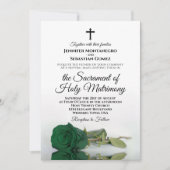 Invitation Emerald Green Rose Élégant Mariage catholique mode (Devant)