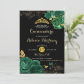 Invitation Emerald Green Rose et Black Mis 15 Años (Debout devant)