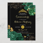 Invitation Emerald Green Rose et Black Mis 15 Años (Devant / Derrière)